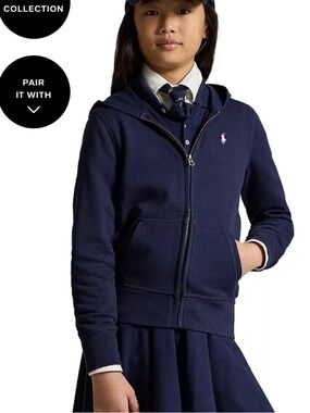 Polo Ralph Lauren Girls' 8-10 French Terry Full-Zip Hoodie Coastal Preppy